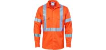 Hivis Cool-Breeze Cotton Shirt With Double Hoop On Arms & 'X' Back CSR R/Tape - Long Sleeve