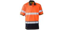 Taped Hi Vis Polyester Mesh Polo - Orange/Navy
