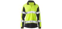 Women's Taped Two Tone LS Hi Vis V -Neck Polo - Yellow/Navy