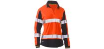 Women's Taped Two Tone LS Hi Vis V -Neck Polo - Orange/Navy