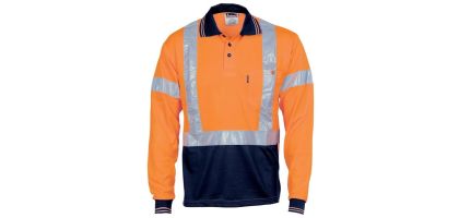 HiVis D/N Cool Breathe Polo Shirt with Cross Back R/Tape - Long Sleeve
