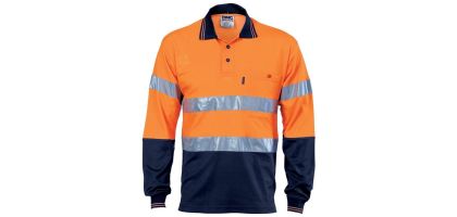 Hi Vis Two Tone Cotton Back Polos with Generic R.Tape - Long Sleeve