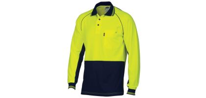 HiVis Cotton Backed Cool-Breeze Contrast Polo - long Sleeve
