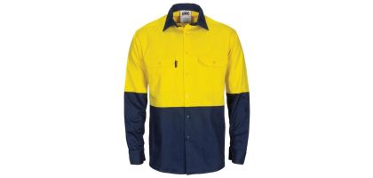 HiVis L/W Cool-Breeze T2 Vertical Vented Cotton Shirt with Gusset Sleeves - Long Sleeve