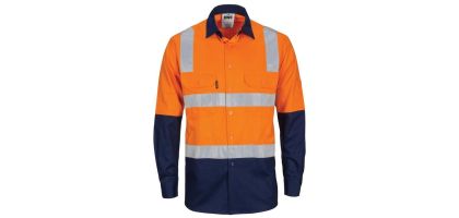 HiVis Two Tone Cool-Breeze Cotton Shirt with Hoop & Shoulder CSR Reflective Tape - Long Sleeve