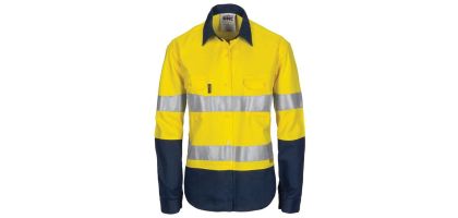 Ladies HiVis 3 Way Cool-Breeze Cotton Shirt with Gusset Sleeve, 3M R/Tape - Long Sleeve