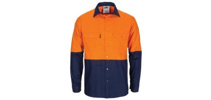 HiVis R/W Cool-Breeze T2 Vertical Vented Cotton Shirt with Gusset Sleeves - Long Sleeve