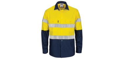 HiVis R/W Cool-Breeze T2 Vertical Vented Cotton Shirt with Gusset Sleeves, Generic R/Tape - Long Sleeve