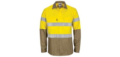 HiVis L/W Cool-Breeze T2 Vertical Vented Cotton Shirt with Gusset Sleeves. Generic Tape - Long sleeve