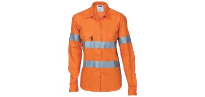 Ladies HiVis Cool-Breeze Cott on Shirt with 3M R/Tape - Long sleeve