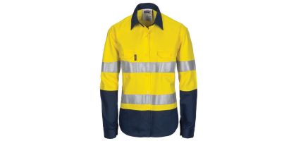 Ladies HIVIS Cool-Breeze Cotton Shirt with CSR R/Tape - Long Sleeve