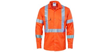 Hivis Cool-Breeze Cotton Shirt With Double Hoop On Arms & 'X' Back CSR R/Tape - Long Sleeve