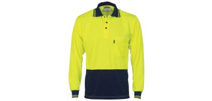 HiVis Two Tone Cool Breathe Polo Shirt, Long Sleeve