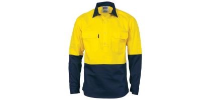 HiVis Two Tone Close Front Cotton Drill Shirt - long sleeve Guss et Sleeve
