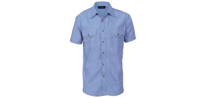 Mens Twin Flap Pocket Cotton Chambray - Short Sleeve