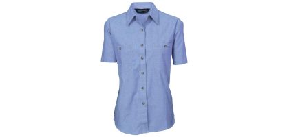 Ladies Cotton Chambray Shirt - Short Sleeve