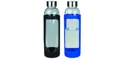 Sleeve Glass Drink Bottle with Stainless Steel Lid
