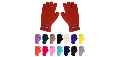 Adults Plain Knitted Fingerless Gloves with Woven Label