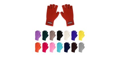 Kids Plain Knitted Fingerless Gloves with Woven Label