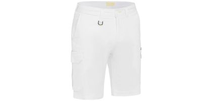 Stretch Cotton Drill Cargo Short - White