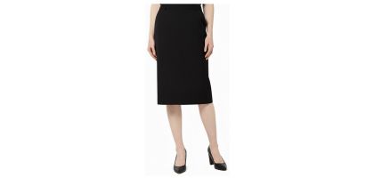 Wool Blend Twill Secret Waist Midi Skirt