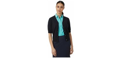 Wool Rich Short Sleeve Rib Trim Cardigan