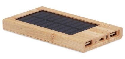 Solar Power Bank In Bamboo Casing