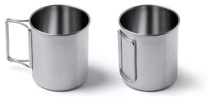 Stainless steel mug with folding handles
