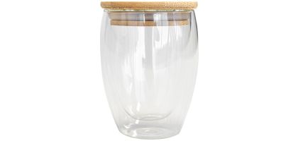 350Ml Double Wall Glass Cup With Bamboo Lid
