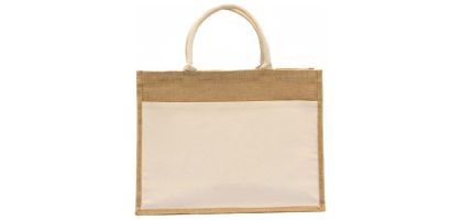 Laminated Jute Beach Bag With Cotton Handles And Front Pocket