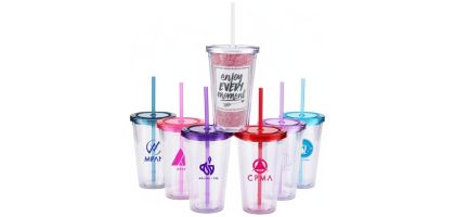 16oz Plastic Cups with Lids & Straws