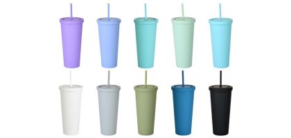 24oz Matte Plastic Cups with Lids & Straws