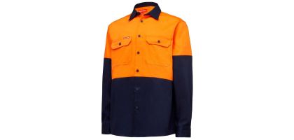 Mens Hi Vis L/Sl H/Weight  2Tone Cotton Drill Shirt
