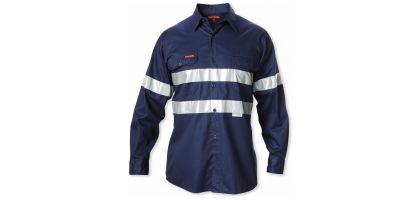Mens Foundations Hi-Visibility Cotton Drill Long Sleeve Shirt With Tape