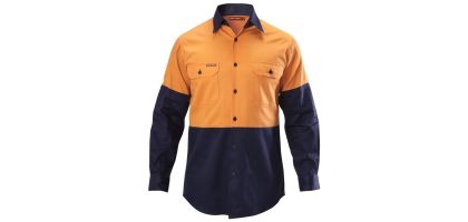 Mens Foundations Hi-Visibility Two Tone Long Sleeve Cotton Drill Shirt