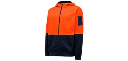 Mens Hi Vis 2Tone Brushed Fleece Full Zip Hoodie