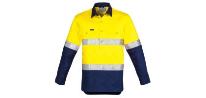 Mens Hi Vis Closed Front L/S Shirt - Hoop Taped