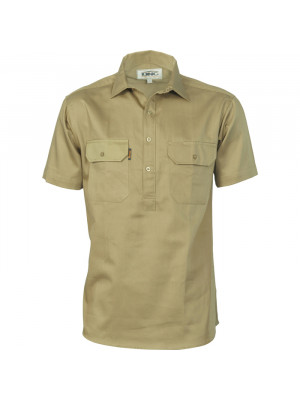 Cotton Drill Close Front Work Shirt - Short Sleeve
