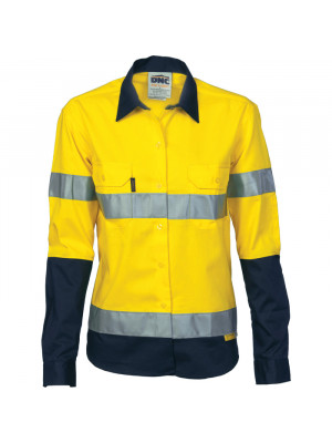 Ladies HiVis Two Tone Drill Sh irt with 3M R/Tape - Long Sleeve