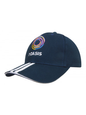 Brushed Heavy Cotton Cap with Two Striped Peak and Sandwich