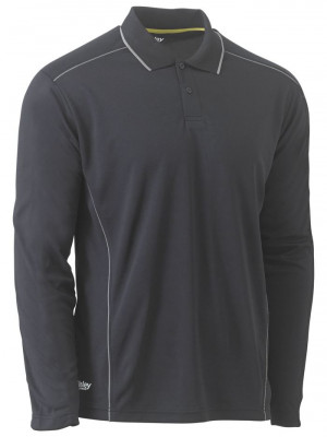 Cool Mesh Modern Fit Polo with Reflective Piping - Charcoal