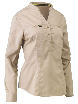 Women's Stretch V -Neck Closed Front Shirt - Stone