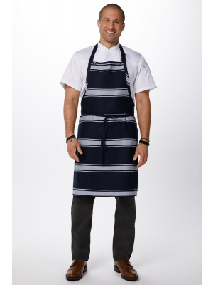 Navy Butcher Stripe Bib Apron