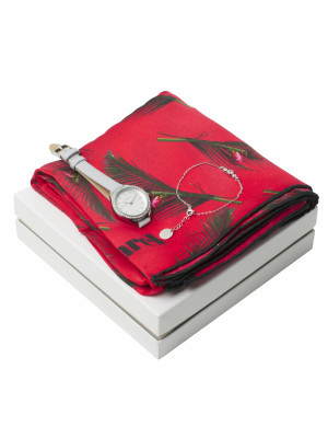 Set Cacharel Gift Pack (watch, Bracelet & Red Silk Scarf)