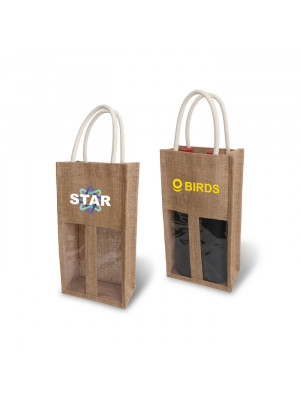 Jute Double Wine Carrier with Window