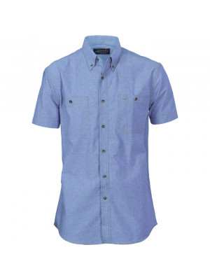 Cotton Chambray Shirt , Twin Pocket - Short Sleeve
