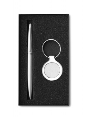 Metal Twist Action Ballpen And Key Holder In Gift Box- Blue Ink
