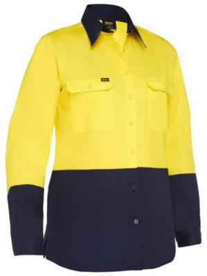 Womens Cool Lightweight Hi Vis Long Sleeve Drill Shirt