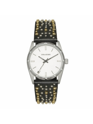 Watch Fusion Silver Black With Dots Leather-r-w-f402