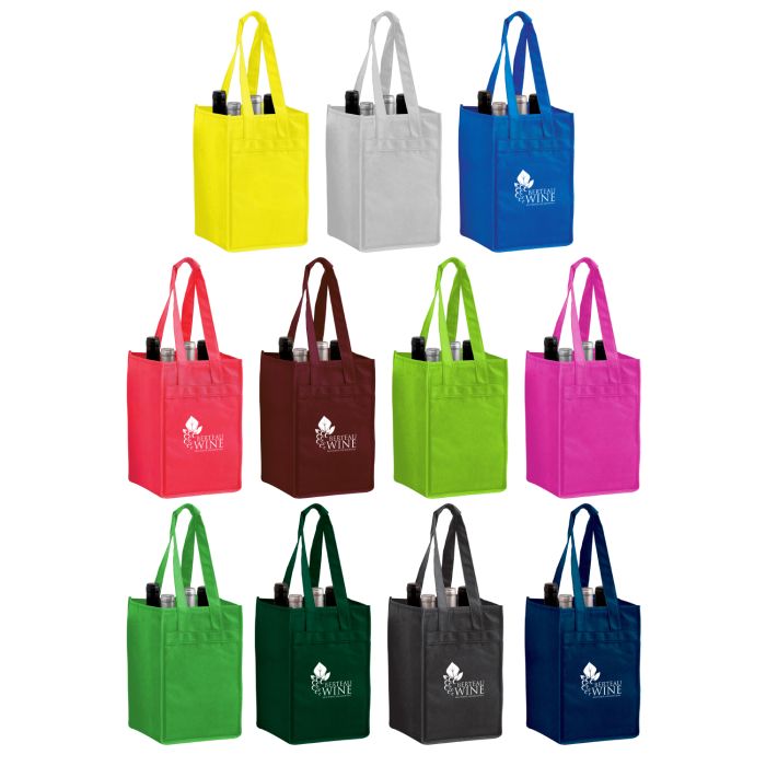 Non-Woven Polypropylene 4-Bottle Wine Tote Bag